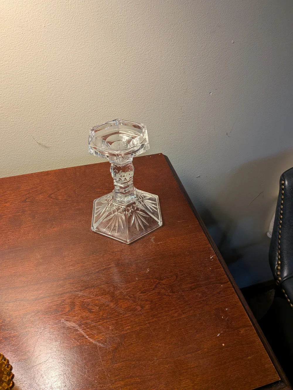 Clear Pressed Glass Candlestick Holder - Home Accents